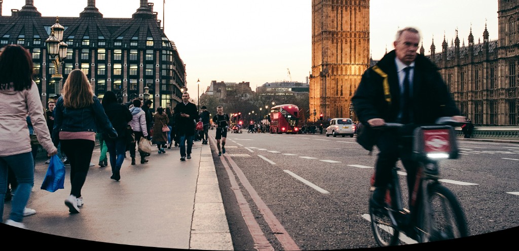 London street scene with Westminster and Big Ben